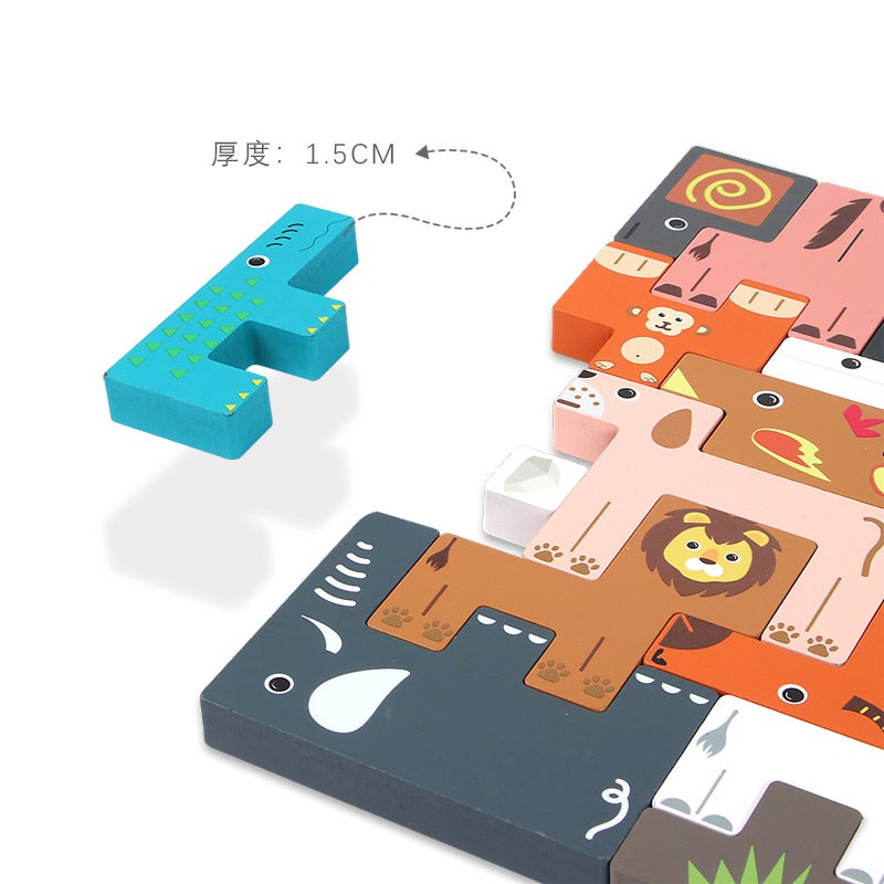 Children'S Animal Jigsaw Tetris Building Blocks Benefiting Intelligence Early Education Toys Kindergarten Wooden Three-Dimensional Assembled - Image 4