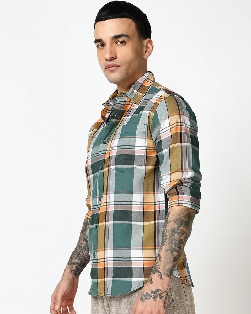 بيواكوف Men's Multicolor Checked Shirts