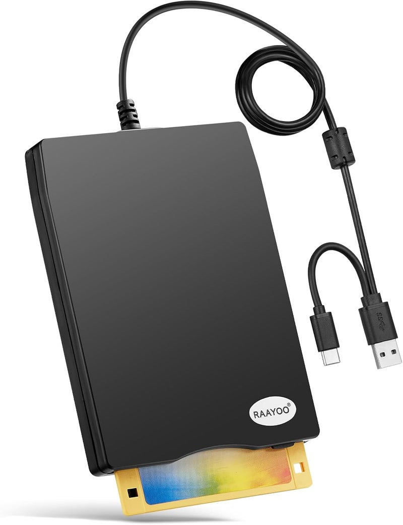 RAAYOO Floppy Disk Reader USB Type A/C Floppy Disk Drive/Player/Converter External 3.5 inch 1.44 MB Floppy Disc Reader Compatible with Windows 11/10/8/7/XP/2000 PC Laptop and Desktop - Image 1