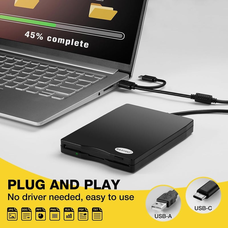 RAAYOO Floppy Disk Reader USB Type A/C Floppy Disk Drive/Player/Converter External 3.5 inch 1.44 MB Floppy Disc Reader Compatible with Windows 11/10/8/7/XP/2000 PC Laptop and Desktop - Image 4