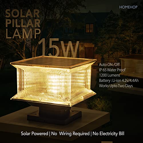 Homehop 15W Solar LED Main Gate Light for Home Garden Outdoor Waterproof Pillar Wall Lamp for Garden (Multi Colour, Square,Aluminium) - Image 2