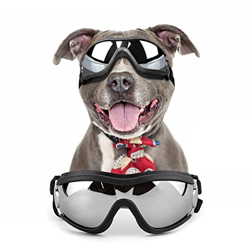 NAMSAN Dog Goggles Medium to Large Breed, Anti-UV Sunglasses for Dogs Large Breeds, Windproof Driving Dog Eye Protection, Doggy Glasses with Elastic Straps, Adjustable, Black - Image 1