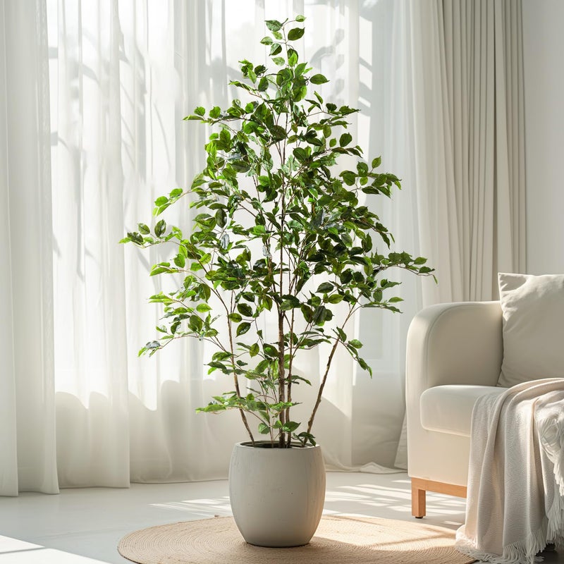 Bailikang Artificial Ficus Tree Indoor 5ft Large Potted Faux Tree with Realistic Silk Leaves  Trunk for Home Office Living Room Corner Decor