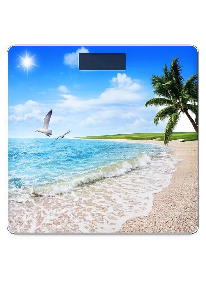 Beach Print Digital Electronic Personal Bathroom Scale Tempered Glass LCD Display 180kg Multicolor CR-132 - Image 1