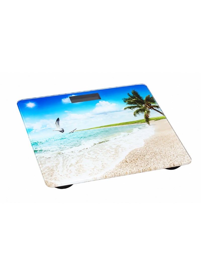 Beach Print Digital Electronic Personal Bathroom Scale Tempered Glass LCD Display 180kg Multicolor CR-132 - Image 2