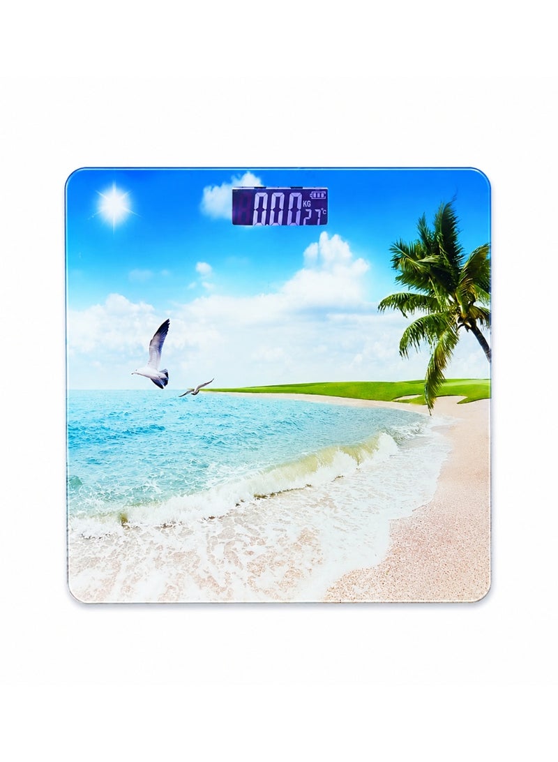 Beach Print Digital Electronic Personal Bathroom Scale Tempered Glass LCD Display 180kg Multicolor CR-132 - Image 3