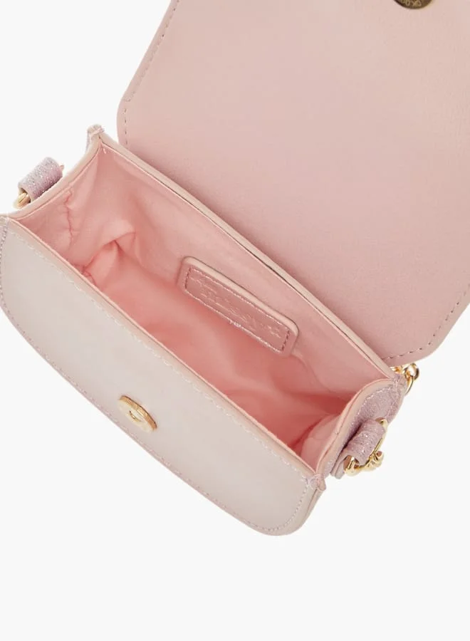 Little Missy Girls Bow Accent Crossbody Bag with Chain Strap and Button Closure