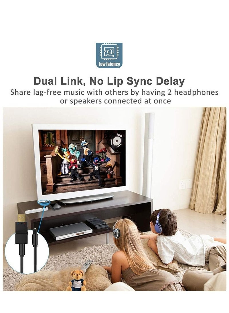 كابتن تيك USB Bluetooth 5.0 Transmitter Receiver (Optical), Low Latency Wireless Audio Adapter Rechargeable Bluetooth AUX Adapter for TV PC Car/Home Stereo System Speakers, 2 Devices Simultaneously - Image 4