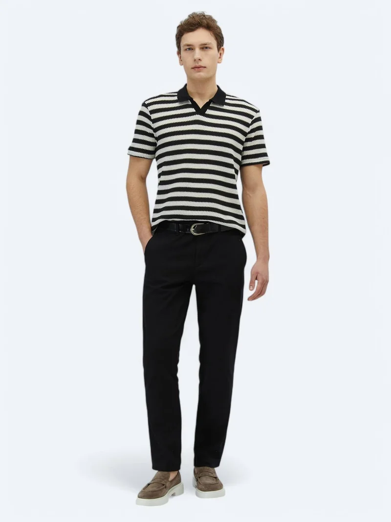 Kip Black Weaving Regular Fit Casual Cotton Blended Trousers