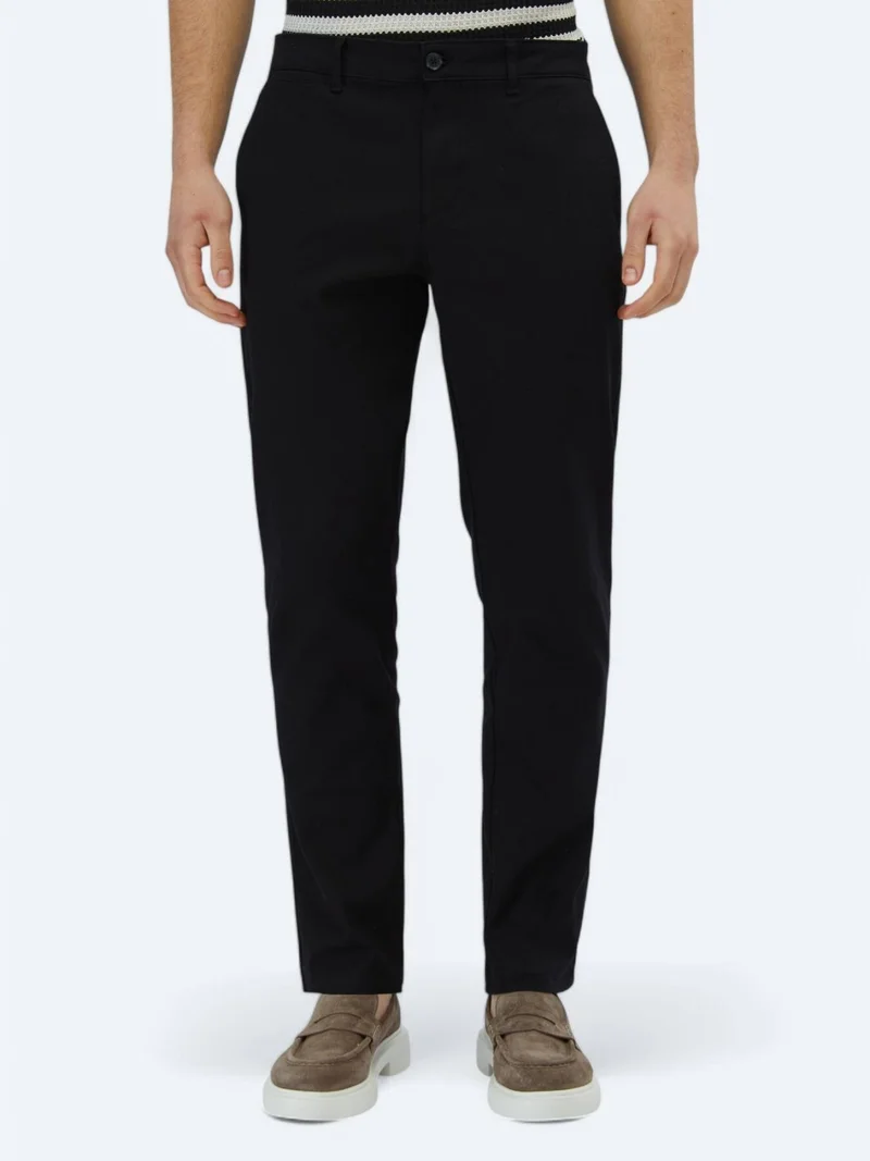 Kip Black Weaving Regular Fit Casual Cotton Blended Trousers