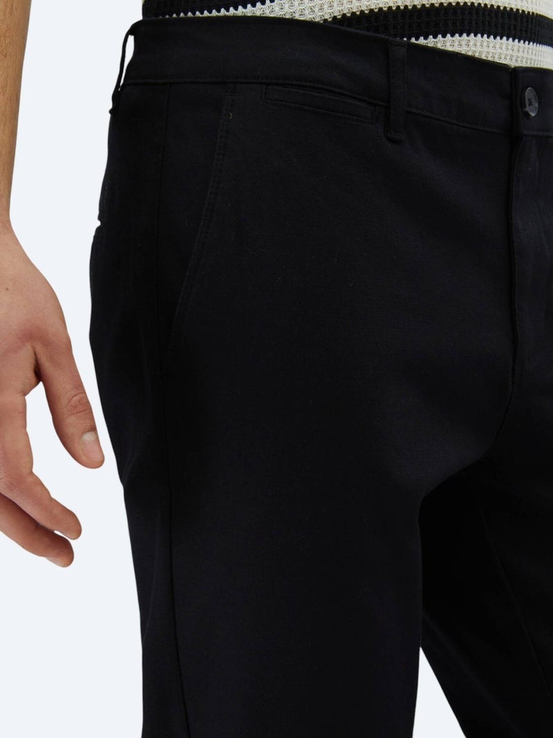 Kip Black Weaving Regular Fit Casual Cotton Blended Trousers - Image 3
