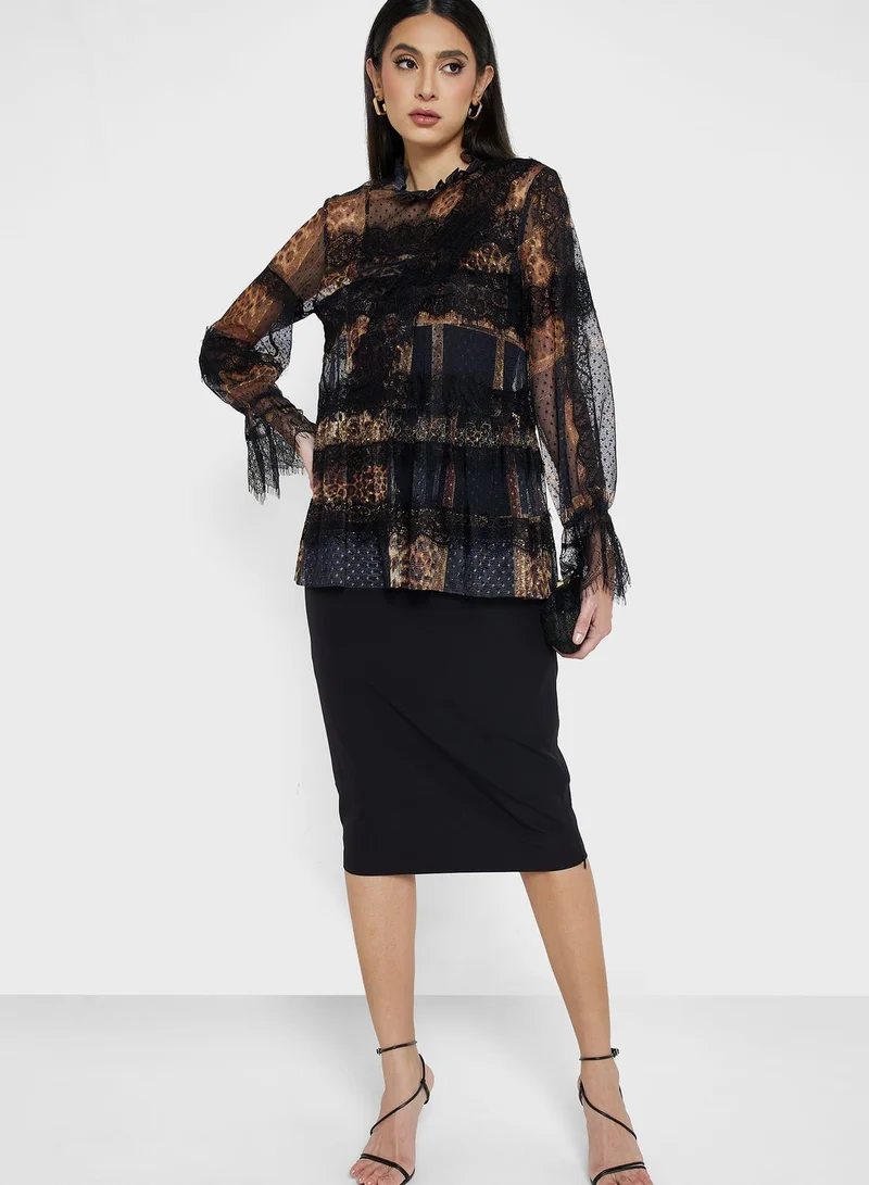 List Printed Mesh Tiered Top