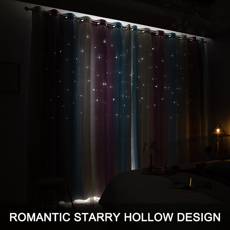 Star Curtains Stars Blackout Curtains for Kids Girls Bedroom Living Room Colorful Double Layer Star Window Curtains, 1 Panel (53 - Image 3