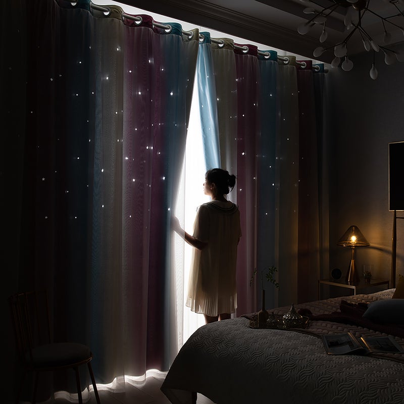 Star Curtains Stars Blackout Curtains for Kids Girls Bedroom Living Room Colorful Double Layer Star Window Curtains, 1 Panel (53 - Image 4