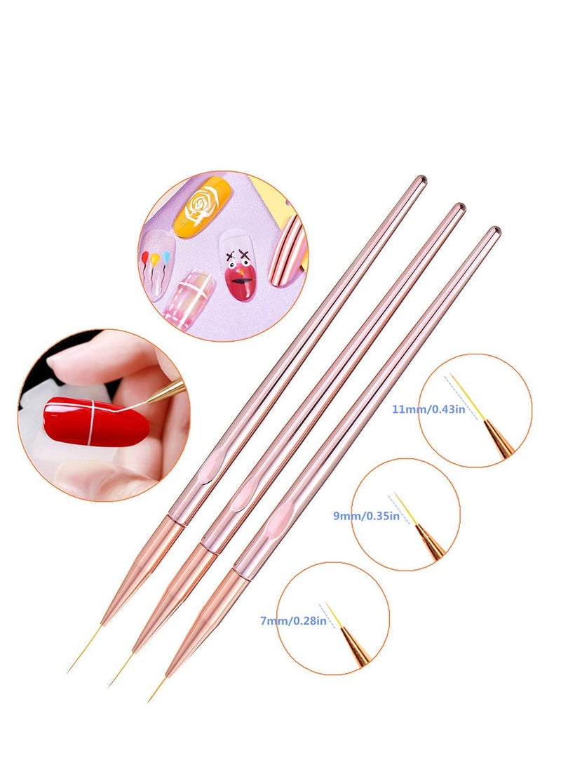 Excefore 3 Pcs Rose Gold Nail Art Liner Brushes Set UV Gel Acrylic Application Nail Pens Nail Art Designs Tools 3 Pcs Rose Gold Nail Art Liner Brushes Set UV Gel Acrylic Application Nail Pens Nail Art Designs - Image 3