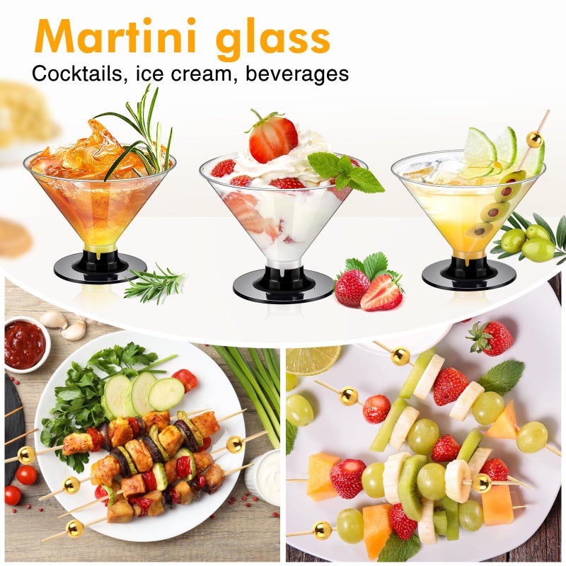 ALEXPRE 60Pcs Plastic Martini Glasses Disposable Cocktail Glasses for Parties + 100Pcs Pearl Cocktail Picks, Clear Unbreakable Mini Plastic Margarita Glasses for Weddings Wine Ice Cream Appetizers Food - Image 5