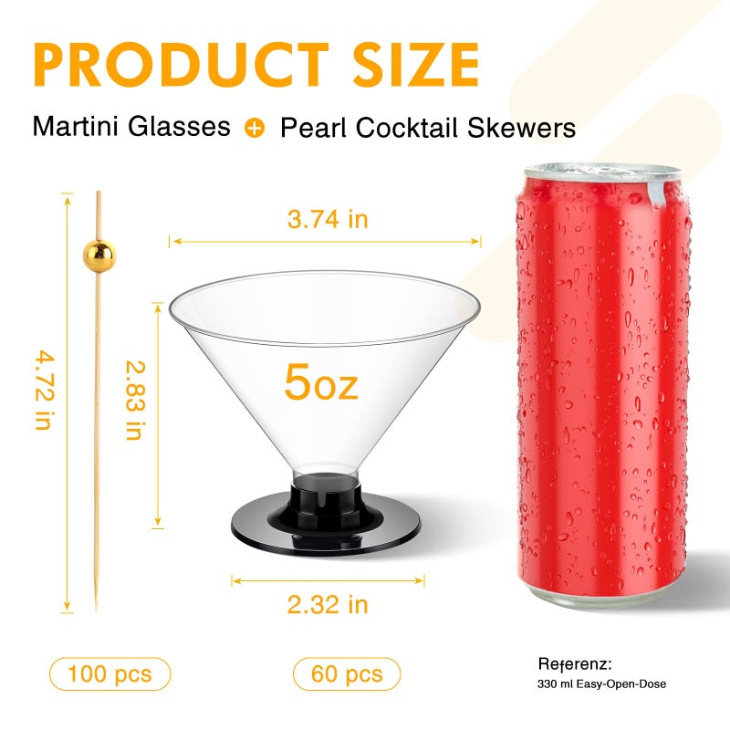ALEXPRE 60Pcs Plastic Martini Glasses Disposable Cocktail Glasses for Parties + 100Pcs Pearl Cocktail Picks, Clear Unbreakable Mini Plastic Margarita Glasses for Weddings Wine Ice Cream Appetizers Food - Image 4