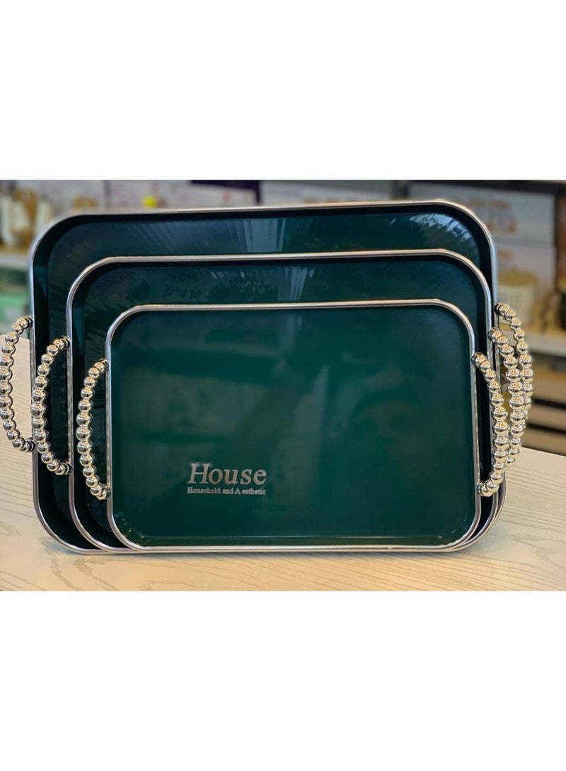 House Brand Acrylic rectangular tray set with bubble handles, 3 pieces