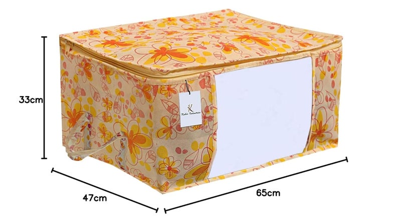 Kuber Industries Rectangular Flower Print Underbed Storage Bag Organizer Blanket Cover Set of 2 Red Extra Large Size - Image 5