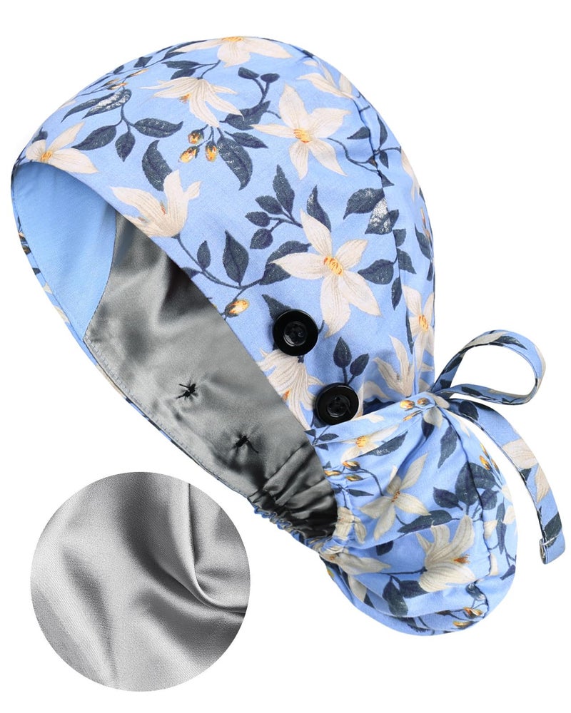 Yuest Satin Lined Scrub Caps with Buttons & Sweathand, Surgical Caps for Women - Image 3