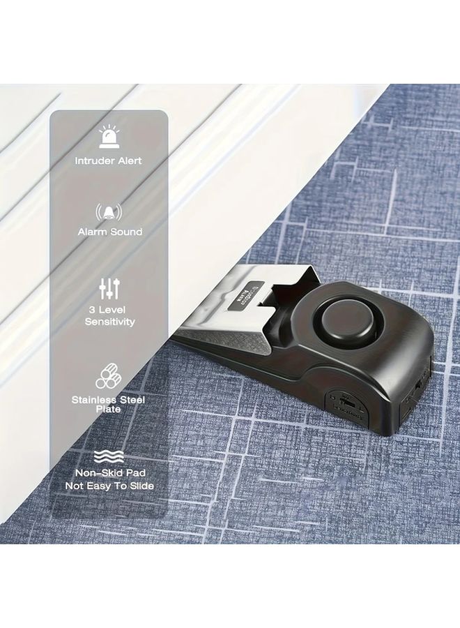 Black 1pc 120dB Intruder Alert Door Stop Alarm With 3 Level Sensitivity And Non Slip Wedge For Home Travel Hotel Security Durable Plastic Construction Easy Installation - Image 1