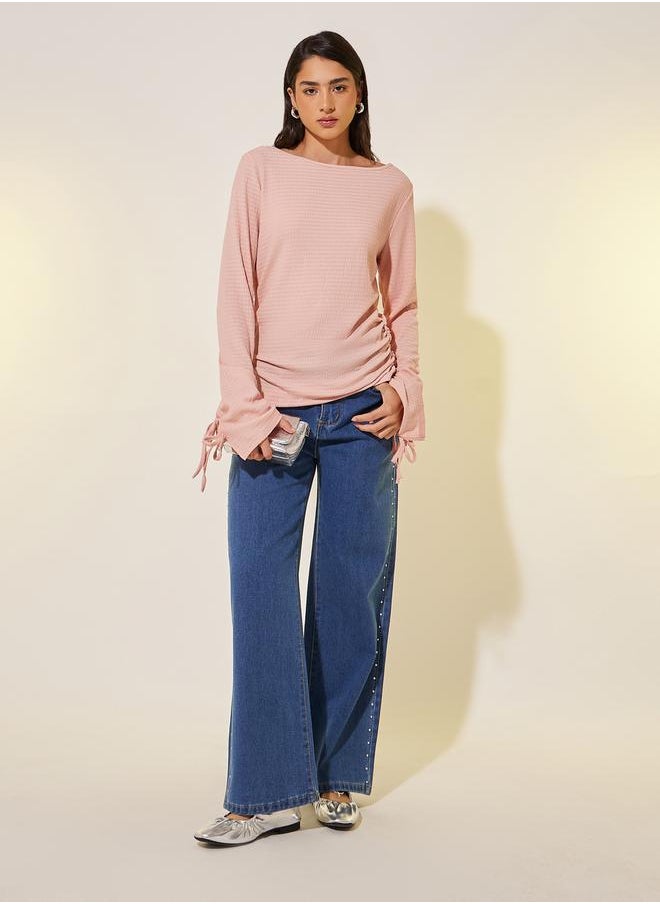 Take Two Texture Round Tie Detail Knit Top  - Image 2
