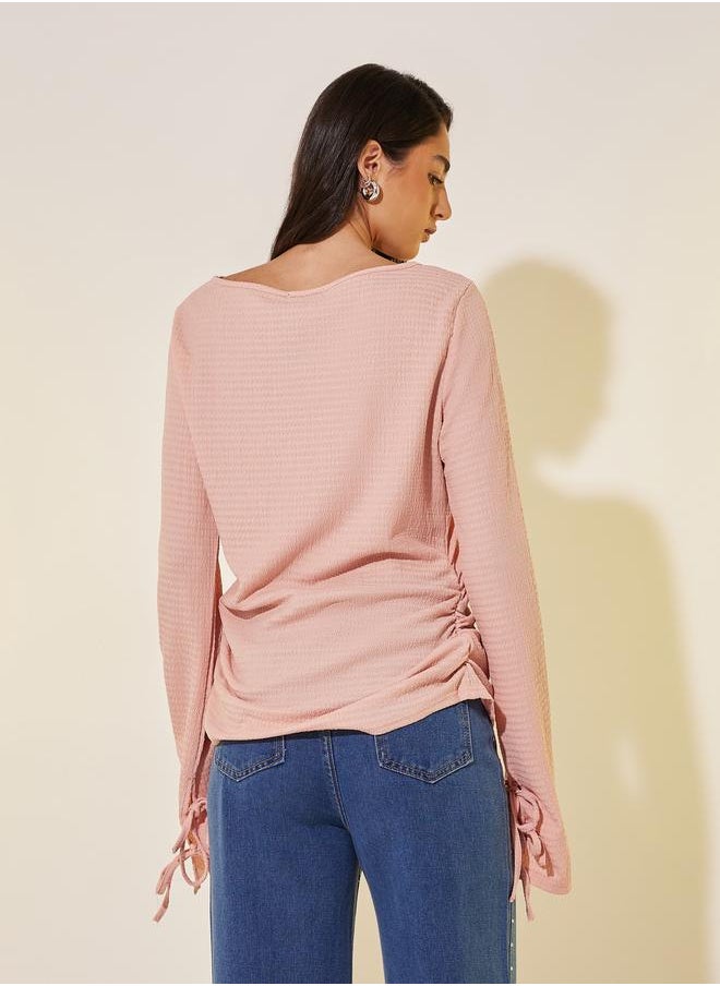 Take Two Texture Round Tie Detail Knit Top  - Image 5