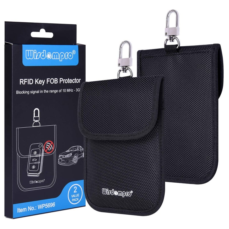 Wisdompro Faraday Bag for Key FOB 2 Pack WP5696 RFID Key FOB Protector RF Car Signal Blocking Faraday Cage Protector with keyclip AntiTheft Pouch AntiHacking Case Blocker Black - Image 2