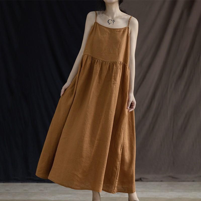 Cotton And Linen Simple Solid Color Sleeveless Slip Dress For Women 2025 Summer Stylish Age-Reducing Slimming Inner Artistic Dress - Image 1
