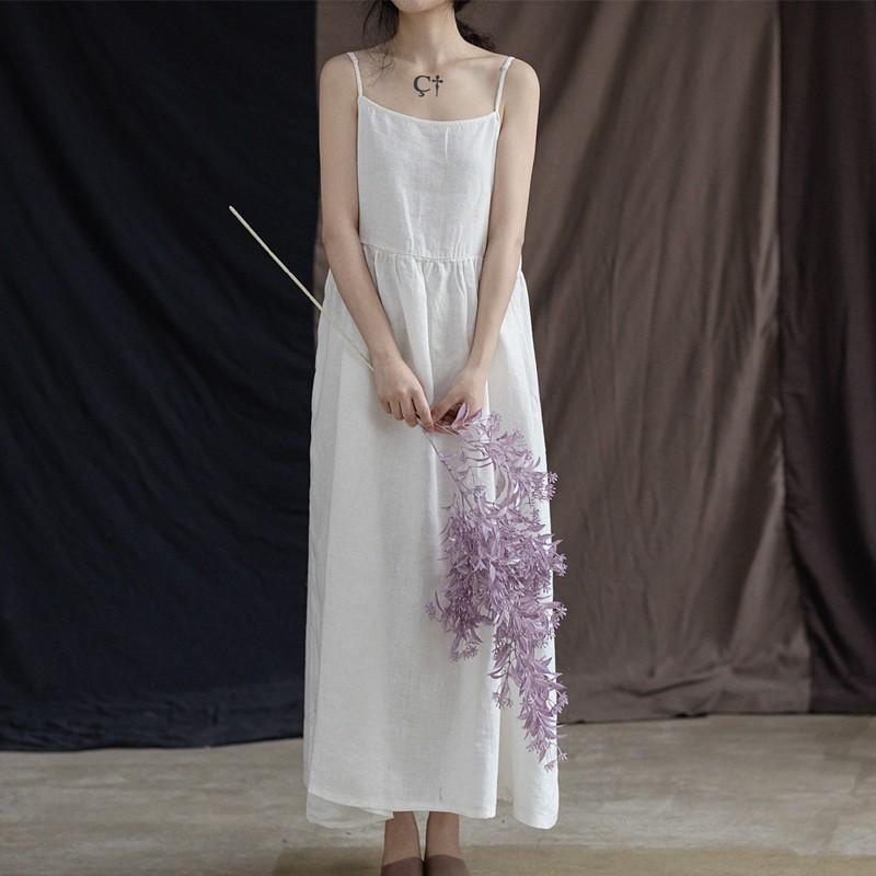 Cotton And Linen Simple Solid Color Sleeveless Slip Dress For Women 2025 Summer Stylish Age-Reducing Slimming Inner Artistic Dress - Image 3
