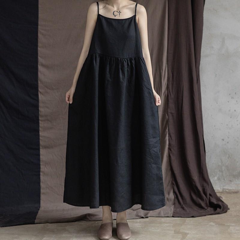 Cotton And Linen Simple Solid Color Sleeveless Slip Dress For Women 2025 Summer Stylish Age-Reducing Slimming Inner Artistic Dress - Image 2
