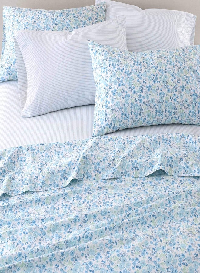 Laura Ashley - Queen Sheets, Cotton Percale 6-Piece Bedding Set, Crisp & Cool Home Decor (Jaynie Pastel Blue, Queen) - Image 2