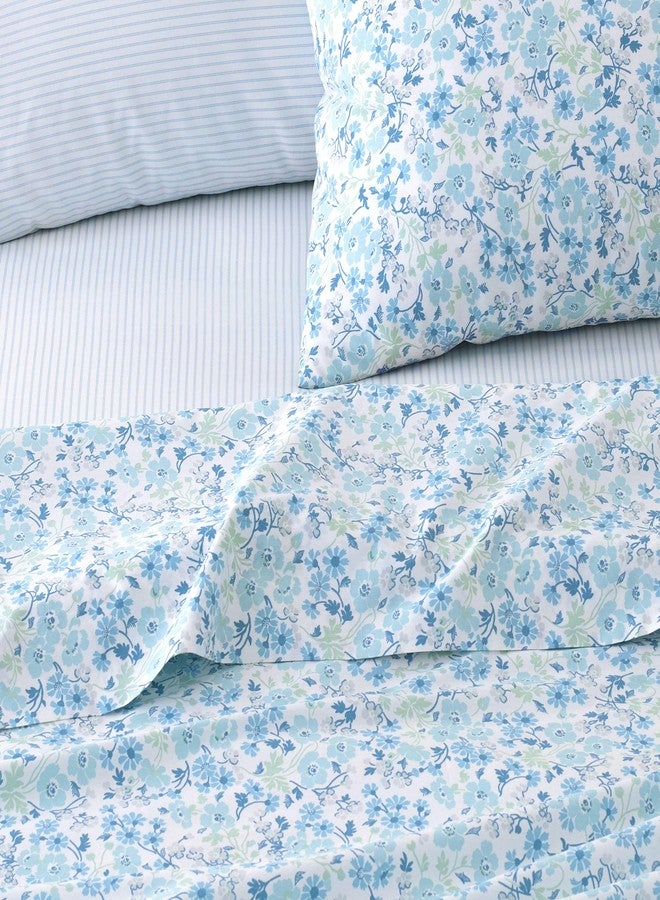 Laura Ashley - Queen Sheets, Cotton Percale 6-Piece Bedding Set, Crisp & Cool Home Decor (Jaynie Pastel Blue, Queen) - Image 3