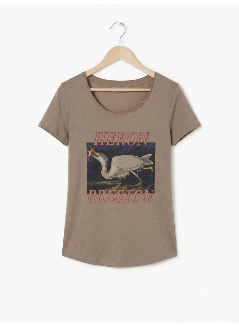 Divided by H&M تي شيرت هيرون بريستون نسائي بطبعة جرافيك، بني - Image 2