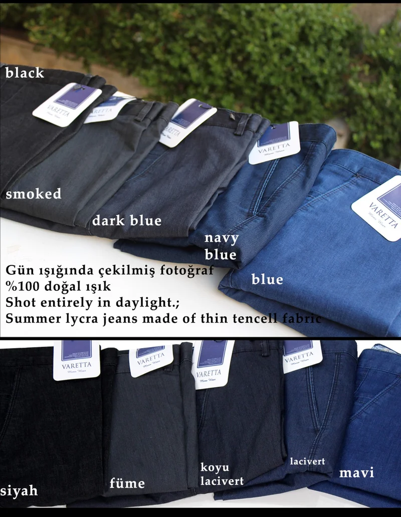 Varetta Men's Dark Navy Blue Lycra Summer Classic Cut Tencel Jeans with Side Pockets