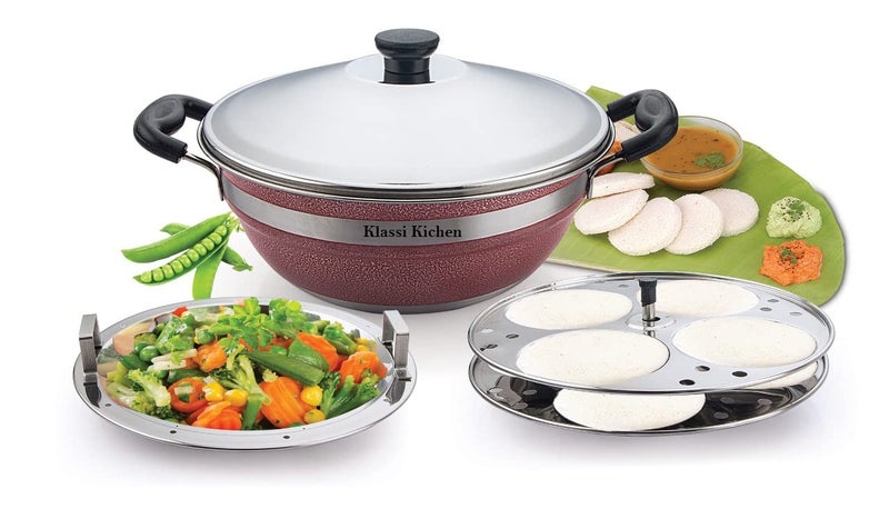 Klassi Kichen 3 in 1 Multi Kadhai Idli Maker Steamer RED - Image 1