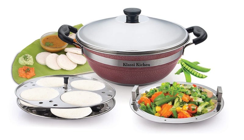 Klassi Kichen 3 in 1 Multi Kadhai Idli Maker Steamer RED - Image 2