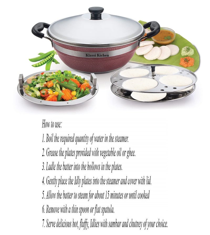 Klassi Kichen 3 in 1 Multi Kadhai Idli Maker Steamer RED - Image 3