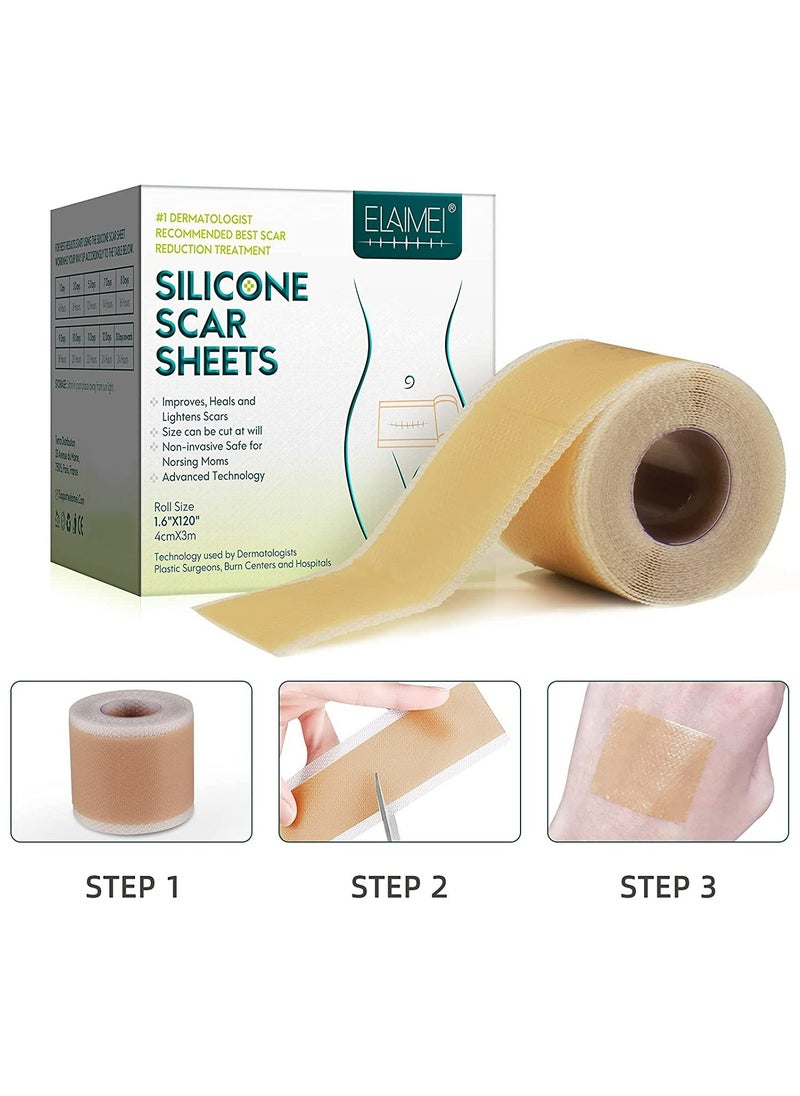 Elaimei Silicone Scar Sheets, Fade Scar Sticker, 4cm*3m, Efficient Beauty Scars Removal Self-adhesive Acne Burn Repair Soft Silicone  - Image 1