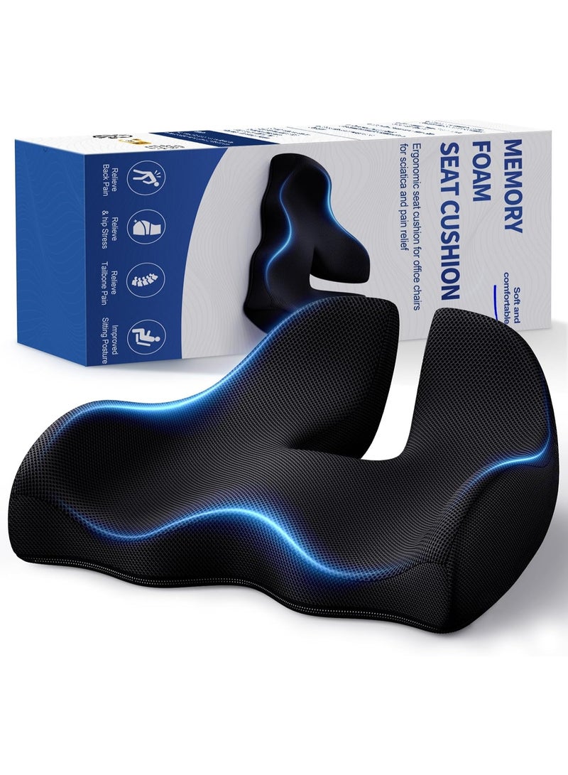 X Large Memory Seat Cushion for Office Chair Ergonomic Cushions  Pillow for Pressure Relief Sciatica  Pain Relief Memory Foam for Long Sitting for Gaming Chair and Car Seat - Image 1