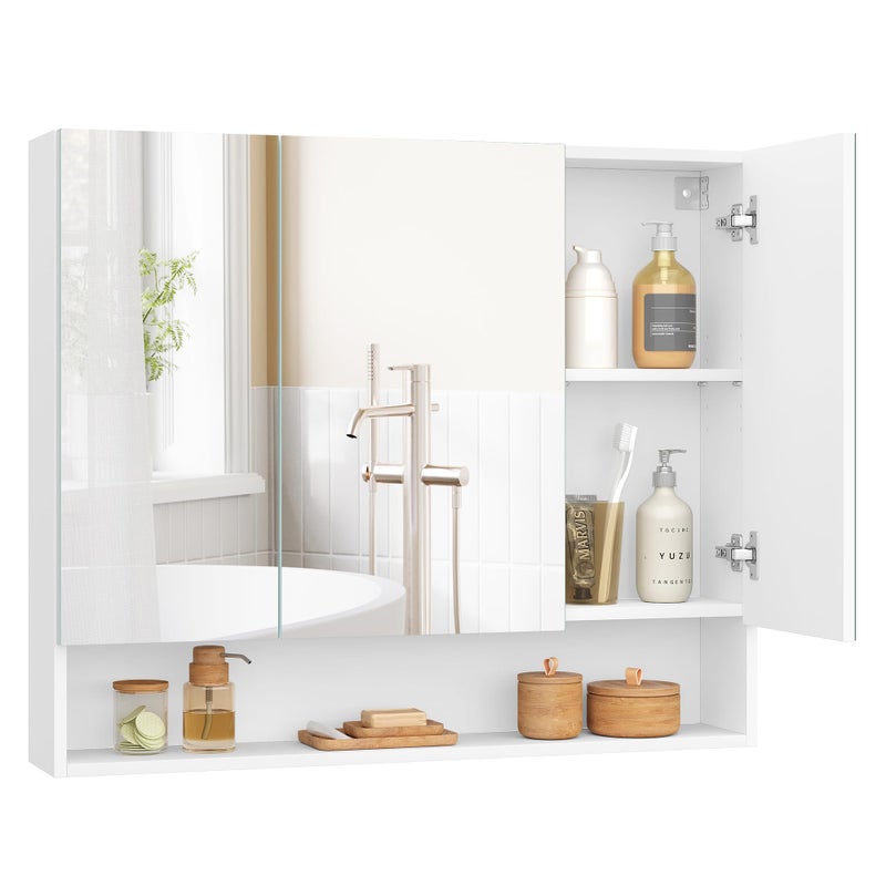 VASAGLE VASAGLE KAILYN Collection  Medicine Cabinet Mirror Bathroom Wall Mirror Cabinet with Storage Open Compartment Adjustable Shelves 65 x 354 x 295 Inches Cloud White UBBK130W01 