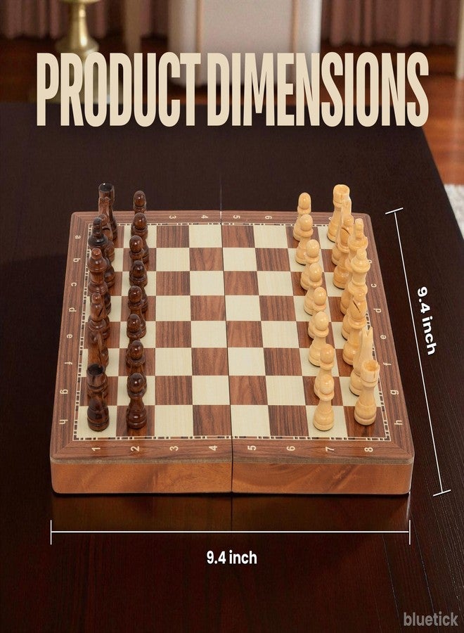 Blue Tick Bluetick 10 x 10 Inches Wooden Magnetic Chess Board Foldable Set with Magnetic Pieces & Extra Queens – Travel Chess Game for Kids & Adults - Image 2