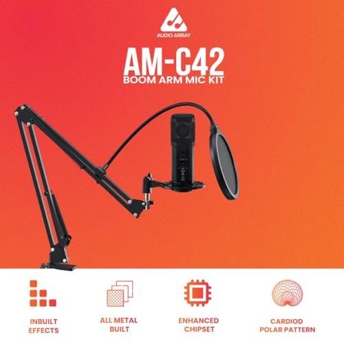 Audio Array AM-C42 Plug & Play AI Noise Cancelling USB Condenser Microphone | Mute Button/Echo/Volume Knob | Kit with Boom Arm & Pop Filter | Karaoke, Gaming, Streaming, Podcast | Mac/PC/Mobile - Image 2