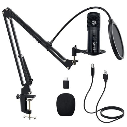 Audio Array AM-C42 Plug & Play AI Noise Cancelling USB Condenser Microphone | Mute Button/Echo/Volume Knob | Kit with Boom Arm & Pop Filter | Karaoke, Gaming, Streaming, Podcast | Mac/PC/Mobile - Image 1