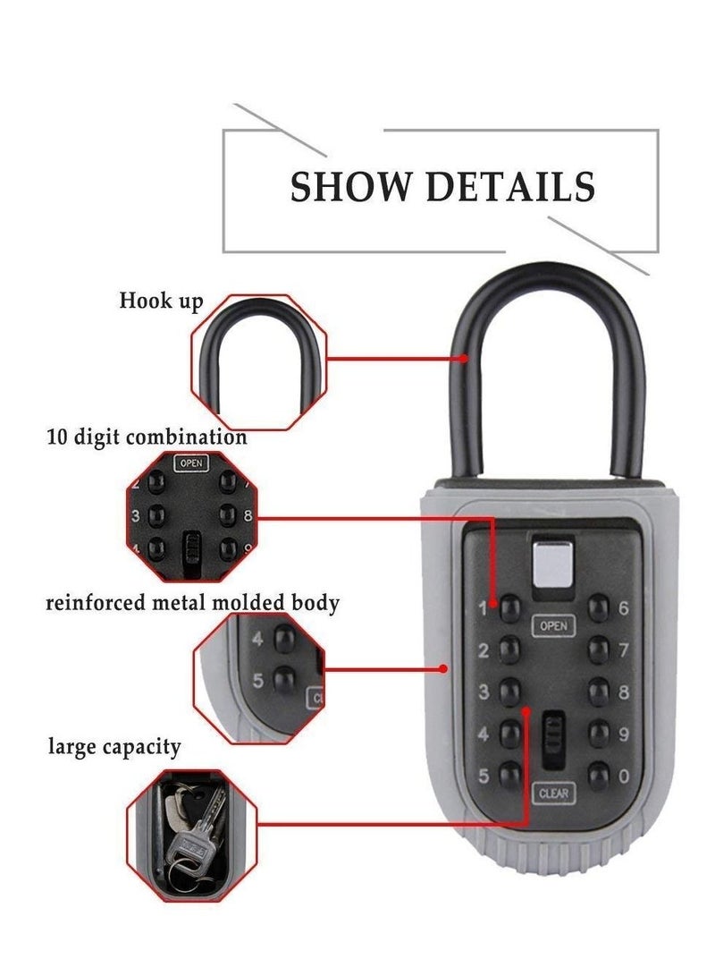 Excefore Key Safe, Portable Weatherproof Lock Box for Keys Outdoor with Removable Shackle, Hangable Combination Key Lock Box for Home Office Garage School Airbnb to Share  - Image 3