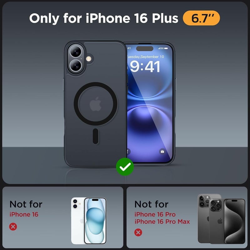 Elzzi غطاء ميكروفايبر مع شعار متوافق مع غطاء آيفون 16 بلس سائل سيليكون كامل الجسم 4 طبقات واقية غطاء خلفي مضاد للصدمات مع حواف كاميرا مرتفعة (6.7 بوصة، رمادي داكن) - Image 2