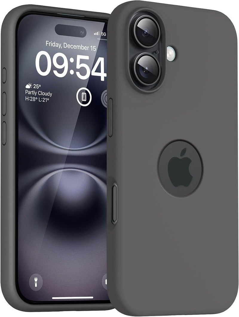 Elzzi غطاء ميكروفايبر مع شعار متوافق مع غطاء آيفون 16 بلس سائل سيليكون كامل الجسم 4 طبقات واقية غطاء خلفي مضاد للصدمات مع حواف كاميرا مرتفعة (6.7 بوصة، رمادي داكن) - Image 1