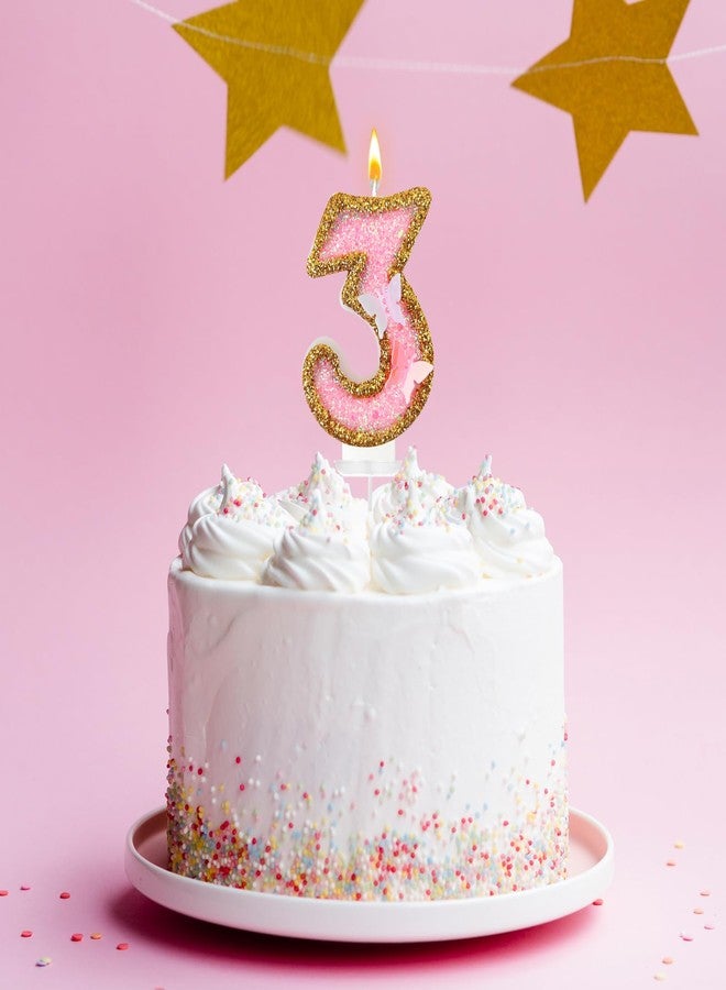 JonesLi Birthday Candle for Cake, Butterfly 3th Party Decor, Gold Pink Number 3 Candle, Large Glitter Cake Topper for Wedding & Birthday - Image 4