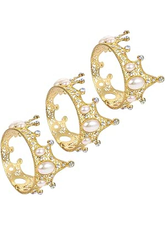 Gold Pearl Crown Cake Topper Set Of 3 Birthday Wedding Shower Decoration - Image 1