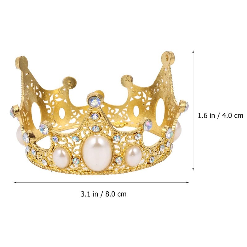 Gold Pearl Crown Cake Topper Set Of 3 Birthday Wedding Shower Decoration - Image 3